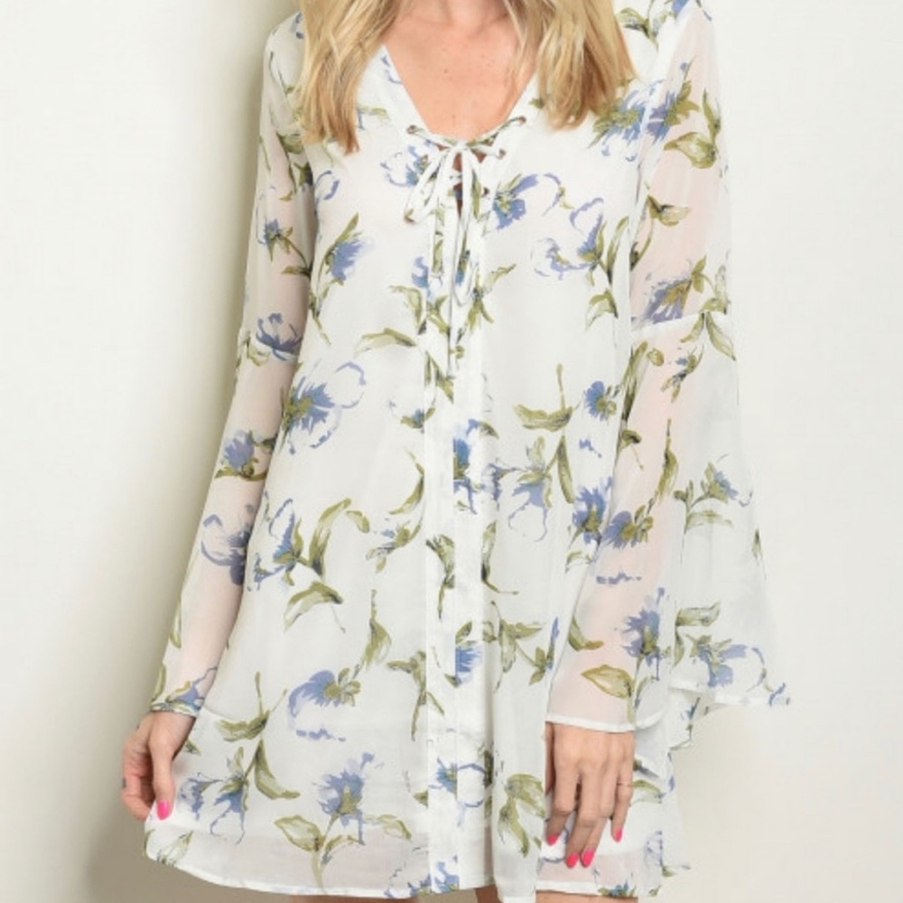 Floral Print Long Sleeve Shift Dress